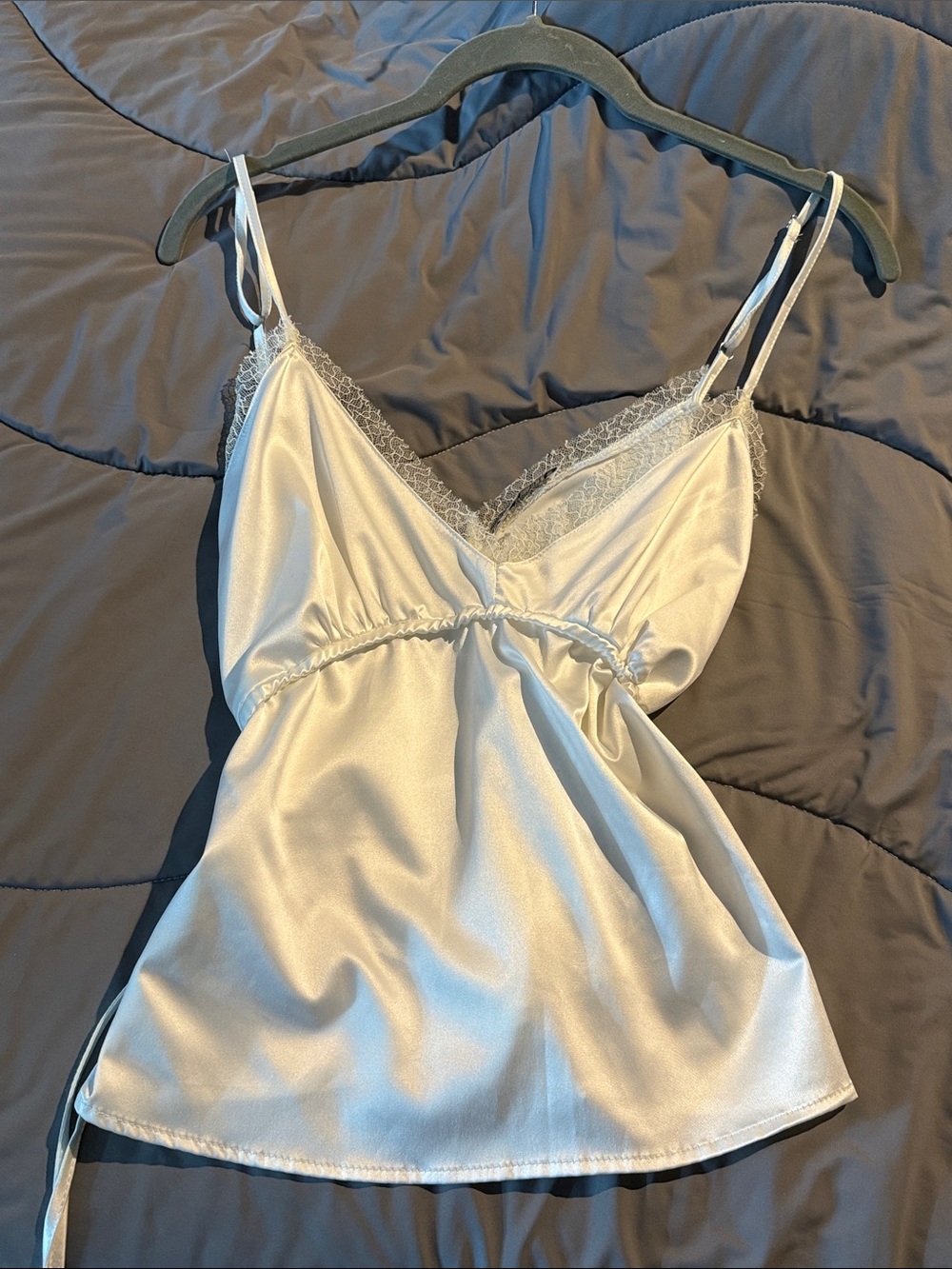 White Satin Lace-Trim Wrap Cami Top